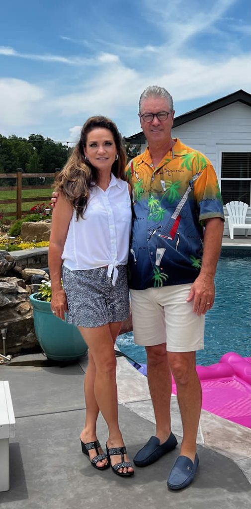 Couple by the pool with scenic background